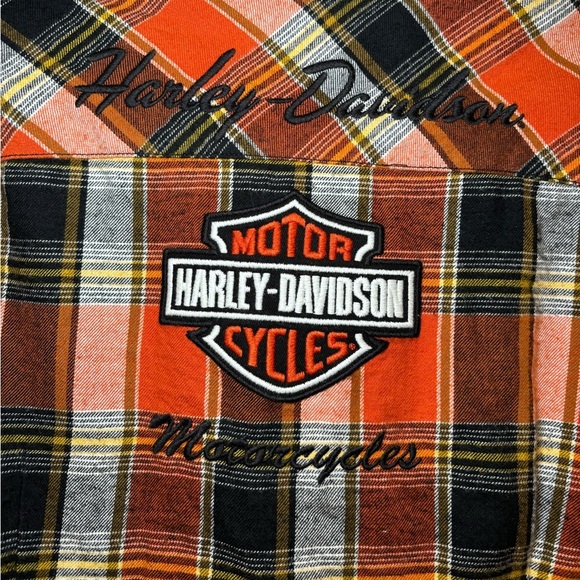 Harley-Davidson - Biker Long Sleeve Orange&Black Button-Up Plaid Shirt in Size S - Picture 4 of 11